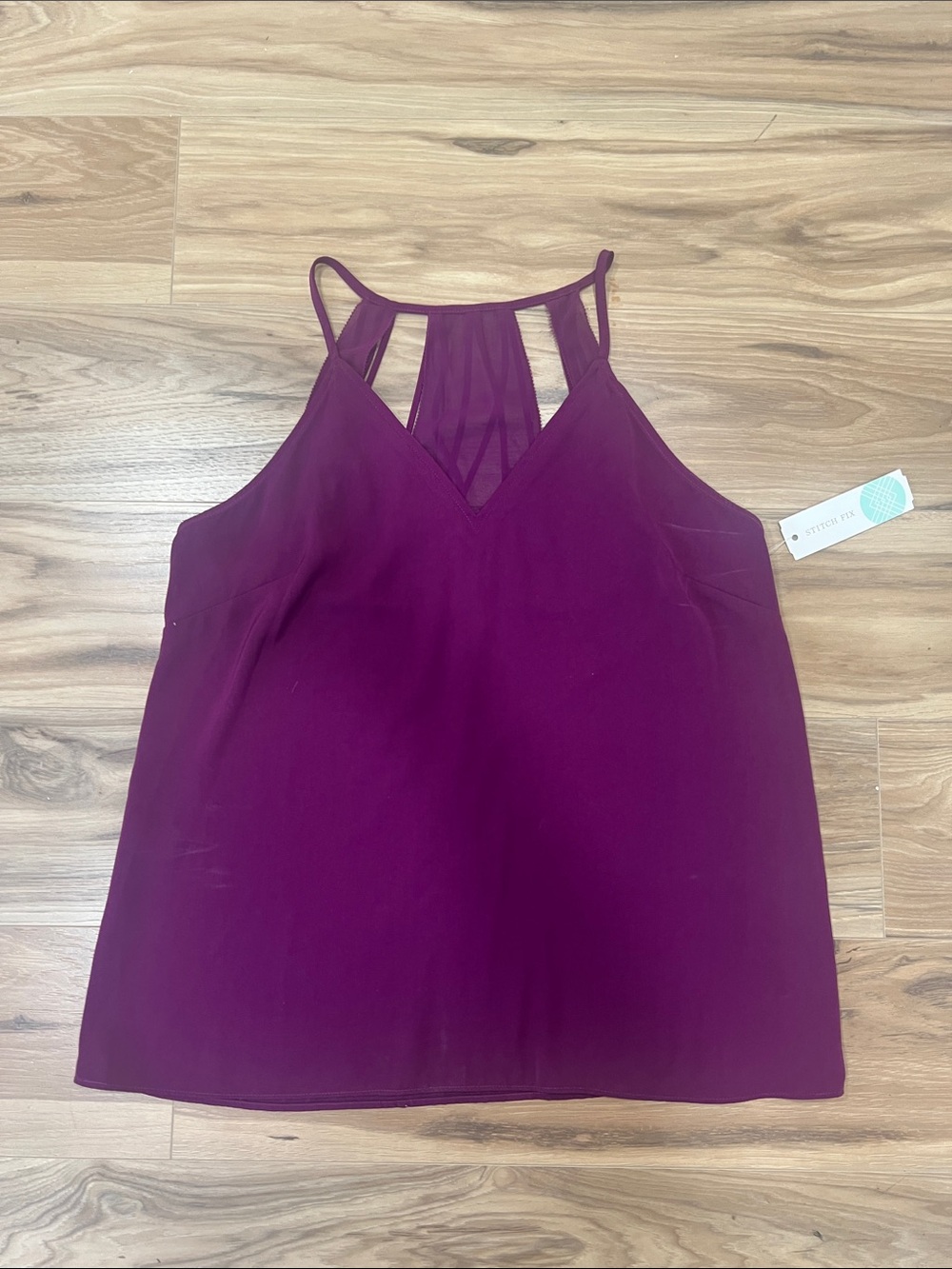 Goldray Felienne Cutout Plum Mesh-Inset Strappy Cami Top